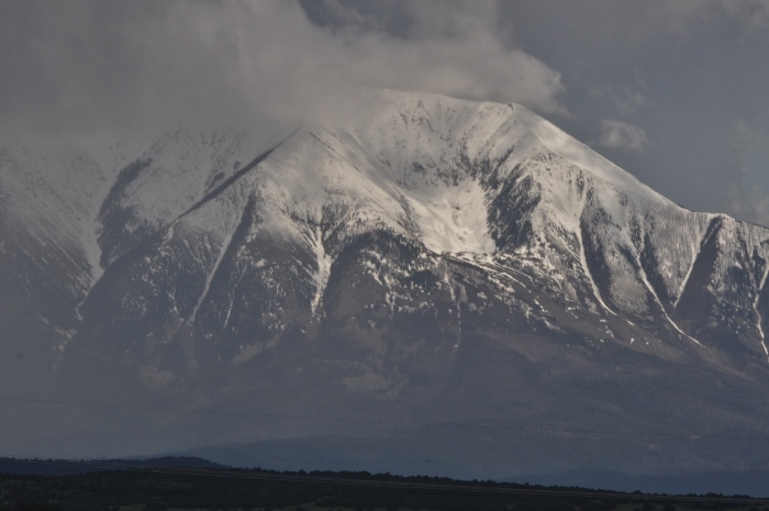 closeup of snow-covered mountain peak